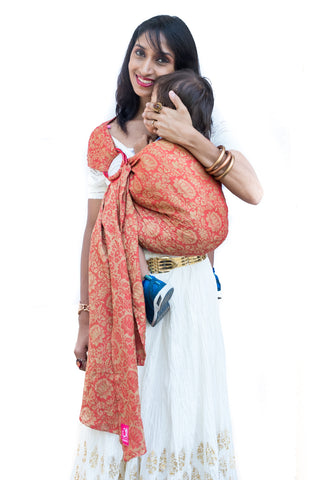 Image of Timtimaa Jaquard Red Pleated Red Rings Sling - Anmol Baby Carriers