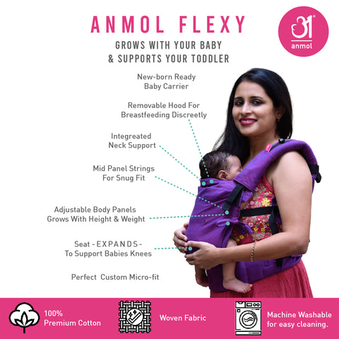 Image of Purple Flexy+Lumbar Support+Droolers - Anmol Baby Carriers