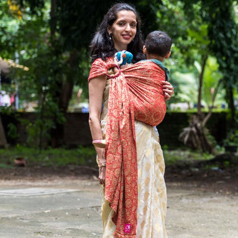 Image of Timtimaa Jaquard Red Pleated Red Rings Sling - Anmol Baby Carriers