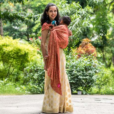 Image of Timtimaa Jaquard Red Pleated Red Rings Sling - Anmol Baby Carriers