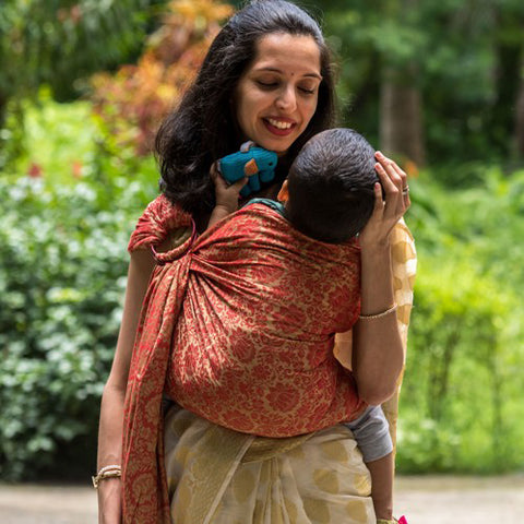 Image of Timtimaa Jaquard Red Pleated Red Rings Sling - Anmol Baby Carriers