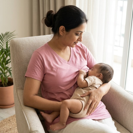 Coral Pink Breastfeeding T-shirt With Short sleeves and V neck