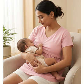 Rose Pink Breastfeeding T-shirt With Short sleeves and V neck