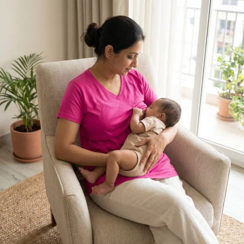 Image of Anmol Pink Breastfeeding T-shirt With Short sleeves and V neck
