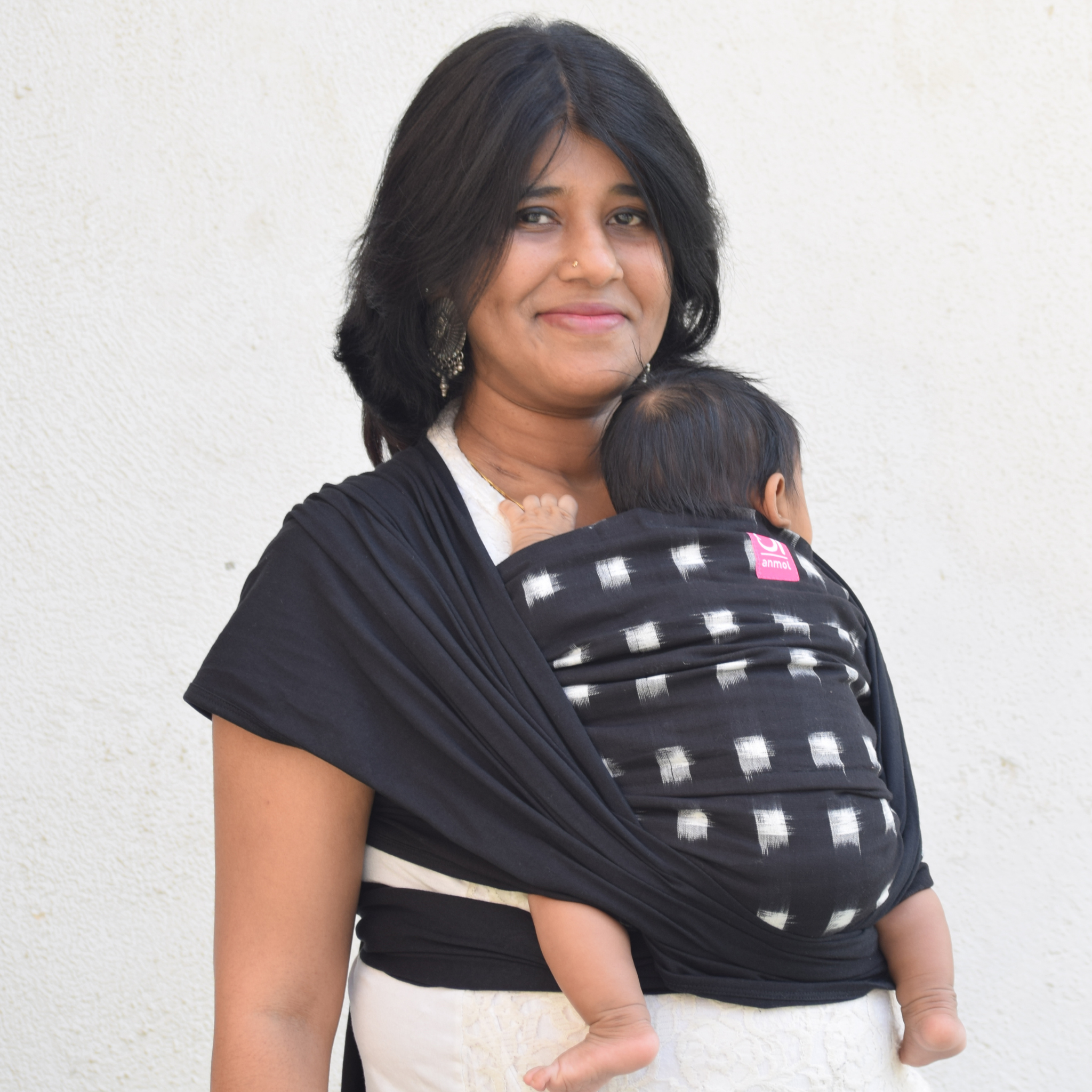 Double Ikat Square Black and White Hybrid Wrap