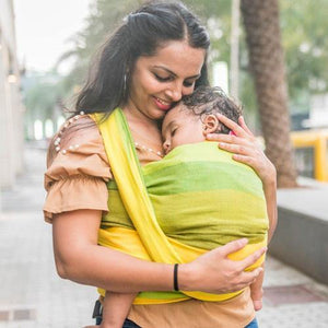 Radha Gold Weft Handwoven Baby Wrap - Anmol Baby Carriers
