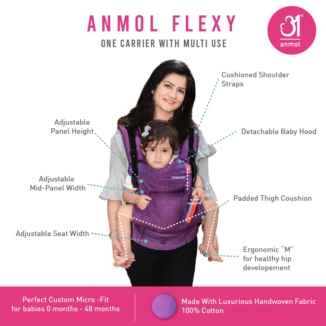 Purple Flexy+Lumbar Support+Droolers - Anmol Baby Carriers