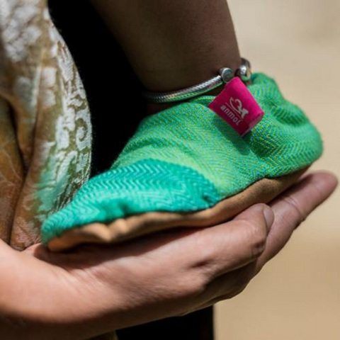 Image of Dhurva Grey Weft Green Shoes - Anmol Baby Carriers