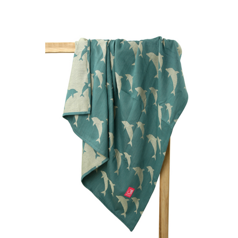 Image of Dolphin Blanket (Blue Background) - Anmol Baby Carriers