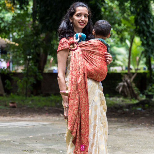 Timtimaa Jaquard Red Pleated Red Rings Sling - Anmol Baby Carriers